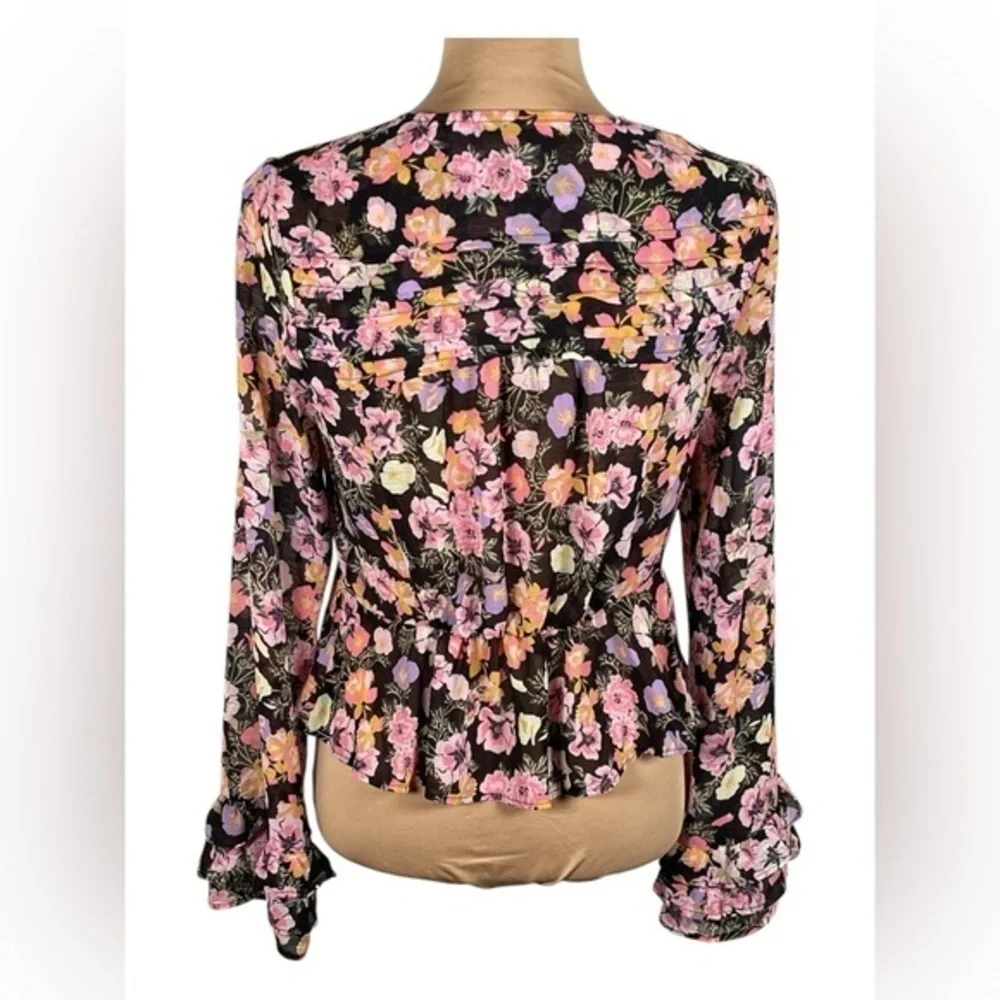 Free‎ People Maybel Blouse Top Black Combo Sz XS